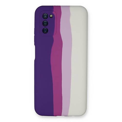 Galaxy A03S K�l�f Ebruli Lansman Silikon - Mor-Beyaz