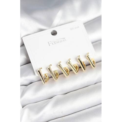 Gold Renk Kare Model Pirin� 925 Ayar G�m�� �ivili Kad�n K�pe Seti