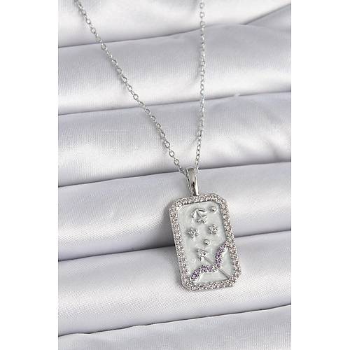 316L �elik G�m�� Renk Zincir Yay Burcu Zirkon Ta�l� Kad�n Kolye