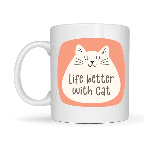 Life Better With Cat � Sevimli Kedi Tasar�ml� Porselen Kupa MODEL 65 Kahve & �ay Kupas�  Hediyelik Kupa