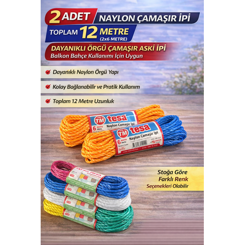 2 Adet Naylon �ama��r �pi 6 Metre Dayan�kl� �rg� �ama��r Ask� �pi Toplam 12 Metre