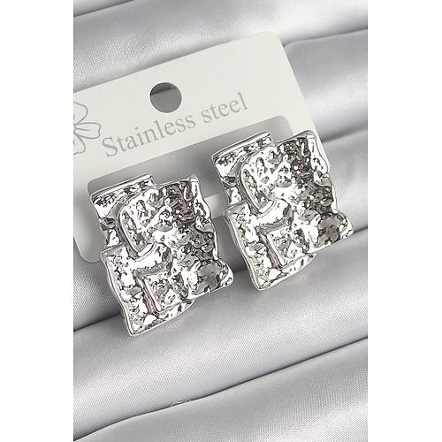 Pirin� G�m�� Renk ��lemeli Kare Plaka Model Kad�n K�pe