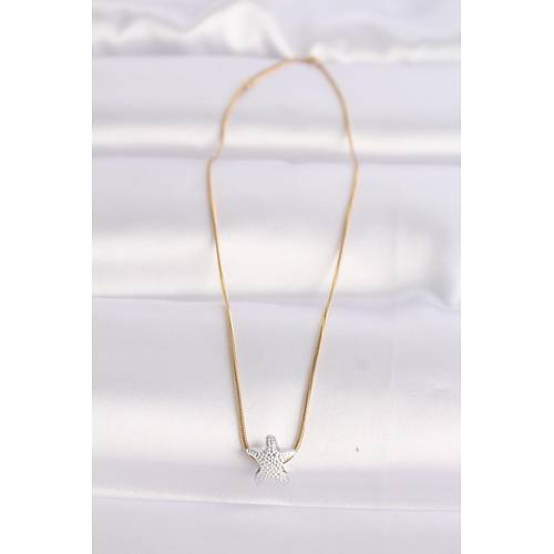 316L �elik Zincir Alt�n Renk Zincirli G�m�� Renk Deniz Y�ld�z� Tasar�ml� Kolye