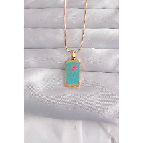 316L �elik Gold Renk Mavi Mineli Tarot Kolye