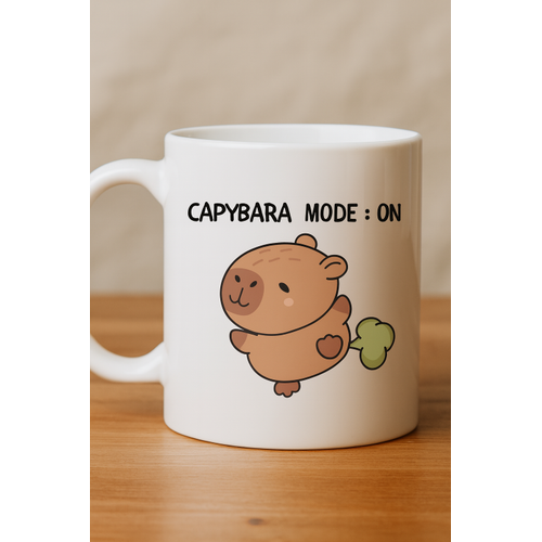 Capybara Mode On Yaz�l� Komik Tasar�m Kupa Model 238 Sevimli Bask�l� Seramik Kahve Kupas�