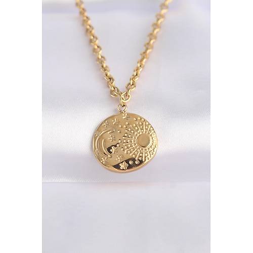 316L �elik Zincir Alt�n Renk Oval Desenli Kolye