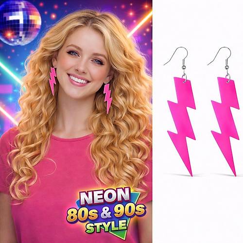 80�ler 90'lar Retro Neon Pembe �im�ek K�pe 10 cm