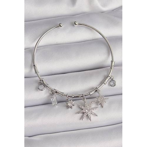 Pirin� G�m�� Renk Sallant� Zirkon Ta�l� Kutup Y�ld�z Fig�r Charm Bileklik