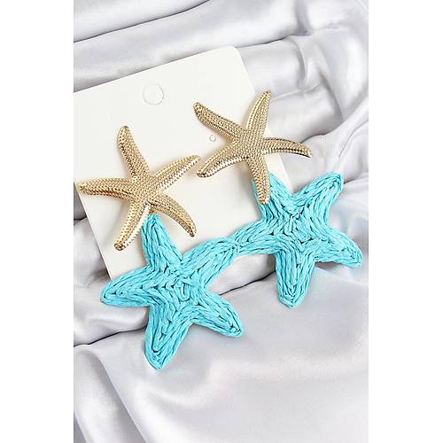 Pirin� Sallant�l� Turkuaz Deniz Y�ld�z� Model Gold Renk Has�r K�pe