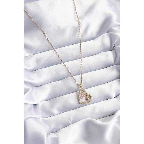 316L �elik Gold Renk Zincir Zirkon Ta�l� Kalp Model Kad�n Kolye