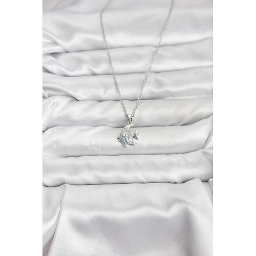 316L �elik Zincir G�m�� Renk Bal�k Model Zirkon Ta�l� Kad�n Kolye