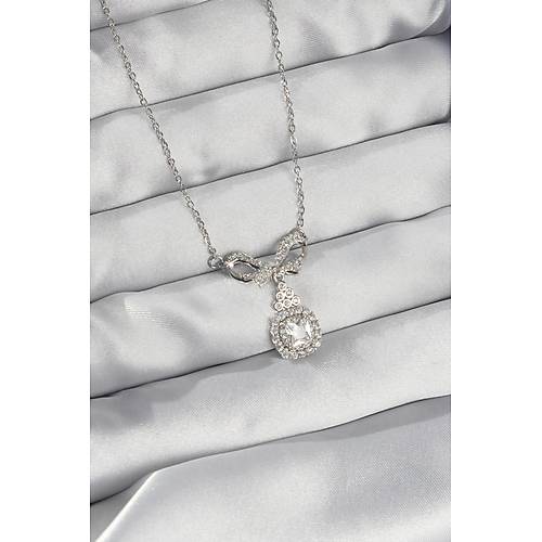 316L �elik G�m�� Renk Fiyonk Detay Zirkon Ta�l� Tekta� Kolye