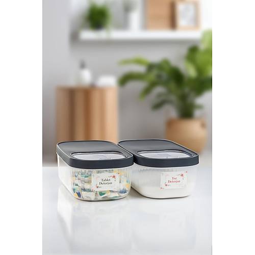 2'Li 5 LT Multibox Kayar Kapakl� Saklama Kab� & Erzak Kab� & Toz Ve Tablet Deterjan Kutusu ( ET�KET HED�YEL� )