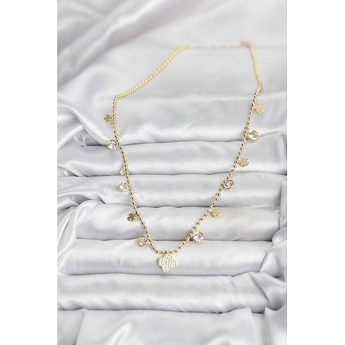 Pirin� Gold Renk Yonca Model Kad�n Kolye