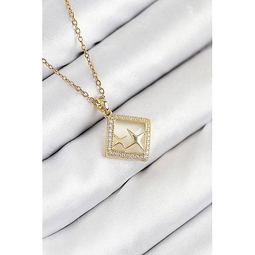 316L �elik Zirkon Ta�l� Y�ld�z Model Gold Renk Kad�n Kolye
