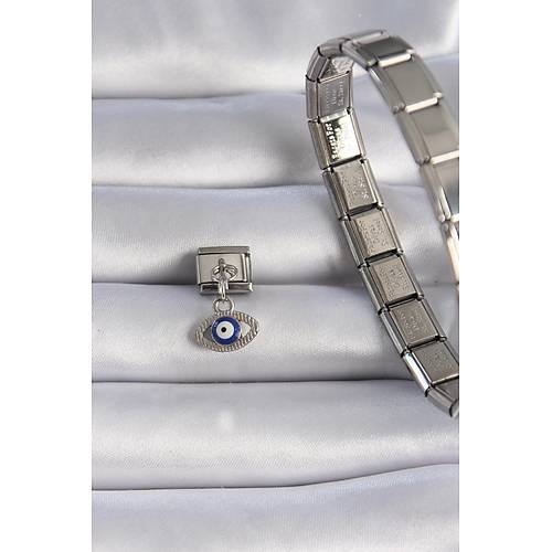 316L �elik G�m�� Renk Sallant�l� G�z Fig�r Nazar Boncuk Detay Nomination Charm