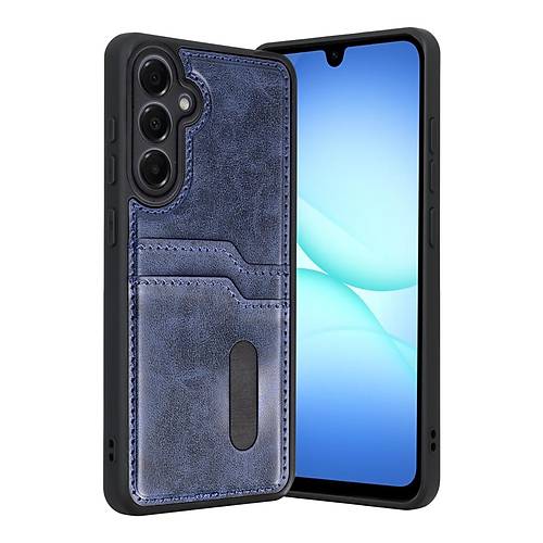 Galaxy A17 5G Sara Kartvizitli Deri K�l�f - Lacivert