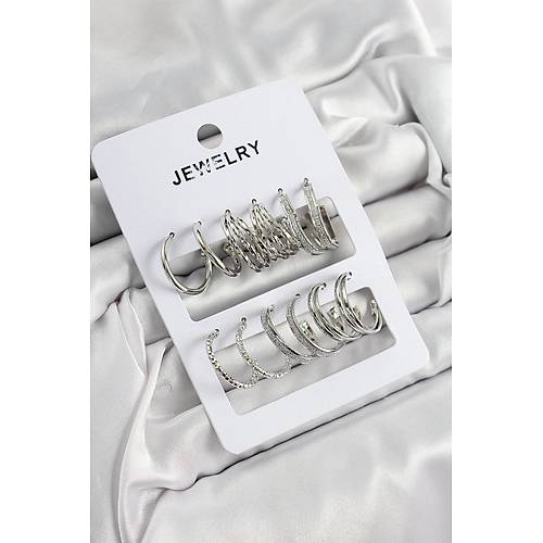 Pirin� Kar���k Halka Model G�m�� Renk 6 �ift Kad�n K�pe Set