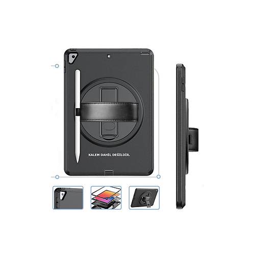 iPad 10.2 (7.nesil) K�l�f Hand Strap Tablet K�l�f� - Siyah