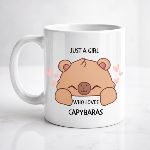 Just A Girl Who Loves Capybaras Yaz�l� Kapibara Tasar�ml� Kupa Model 215 Bask�l� Seramik Kahve Kupas�