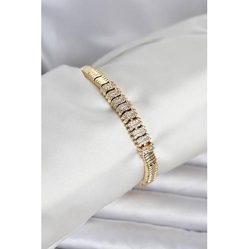 Pirin� Gold Renk Zirkon Ta�l� Kad�n Bileklik