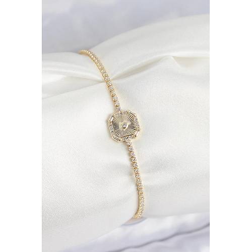 Pirin� Zirkon Ta�l� Kare Model Gold Renk Kad�n Bilekilk