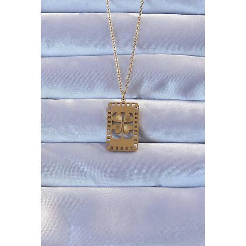 316L Alt�n Renk ��lemeli Yonca Model Vintage Kolye