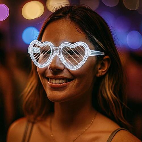 Beyaz LED I��kl� Kalp G�zl�k � 3 Modlu Parti & Glow G�zl���