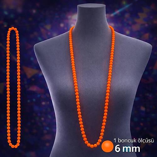 Neon Turuncu Boncuk Kolye 80 cm � Retro 80�ler 90�lar Parti Aksesuar�