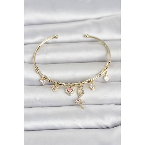Pirin� Gold Renk Balerin Detay Charml� Kad�n Bileklik