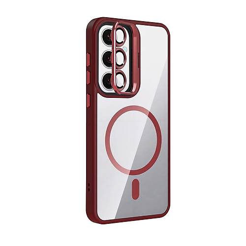 Galaxy S24 FE Remim Lensli Magsafe Standl� Kapak - Bordo