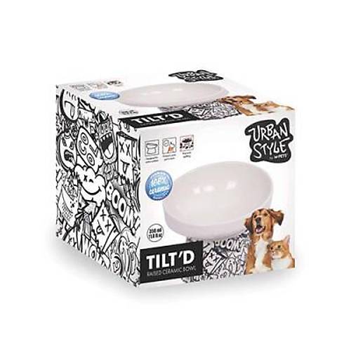 Urban Style Seramik Kedi Mama ve Su Kab� Siyah Beyaz 350 Ml 15x14,5x11,5 Cm