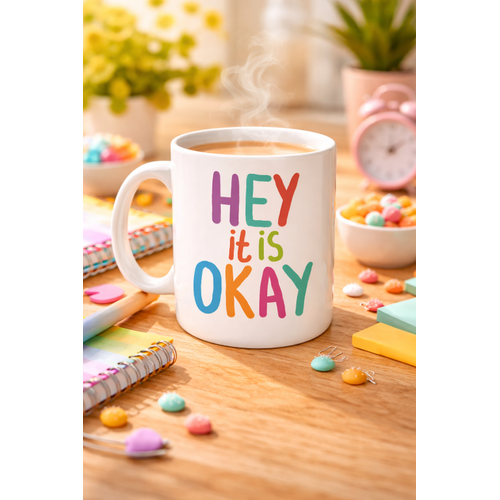 Hey It Is Okay Motivasyon Kupas� MODEL 137 � Renkli Tasar�m Porselen Kupa � Moral Veren, Pozitif Mesajl� Kahve & �ay Kupas�