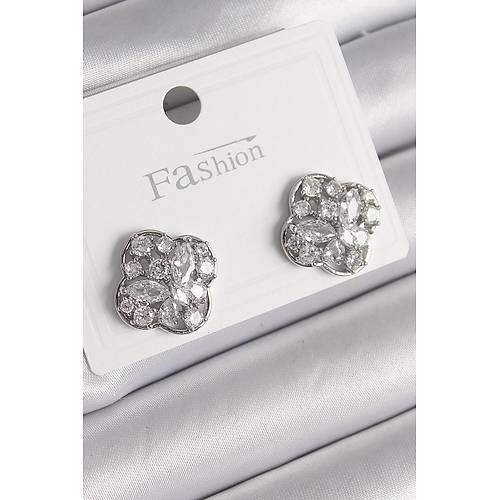 Pirin� G�m�� Renk Zirkon Ta�l� Yonca Model Kad�n K�pe