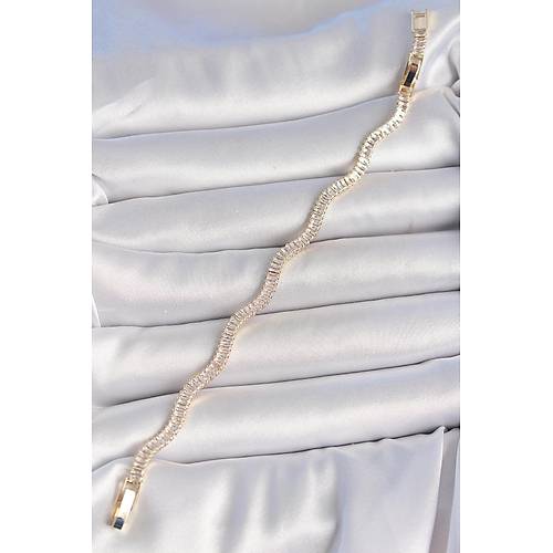 Pirin� Gold Renk Su Yolu Zirkon Ta�l� Model Kad�n Bileklik