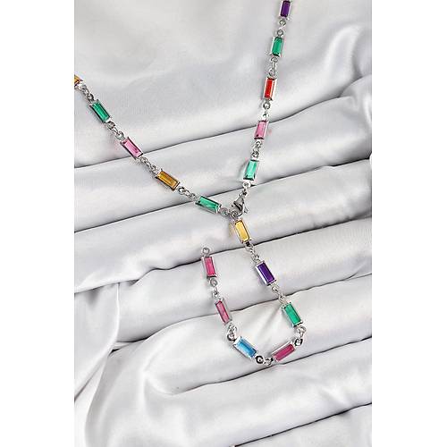 Pirin� Renkli Zirkon Ta�l� Dikd�rtgen Model G�m�� Renk Kad�n Y Kolye