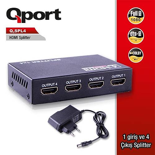 QPORT Q-SPL4 FULL HD 1 G�R�� 4�IKI�LI HDMI SPLITTER (S�NYAL �O�ALTICI)
