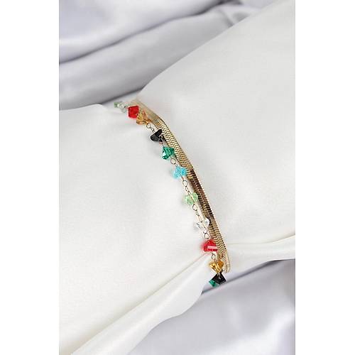 316L �elik Gold Renk Kristal Kar���k Renkli Ta�l� 2'li Kad�n Bileklik