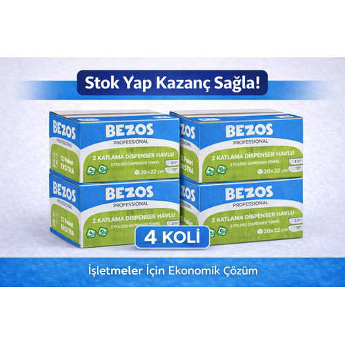 Bezos Z Katlamal� Dispenser Havlu 2 Katl� 20x22 cm %100 Sel�loz 4 Koli Avantaj Paket