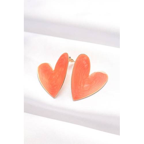 Turuncu Renk Mineli Kalp K�pe