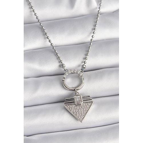 316L �elik G�m�� Renk Top�uk Zincir Zirkon Ta�l� ��gen Model Kad�n Kolye