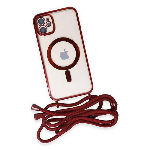iPhone 11 K�l�f Divo Lazer Ask�l� Magsafe Kapak - K�rm�z�