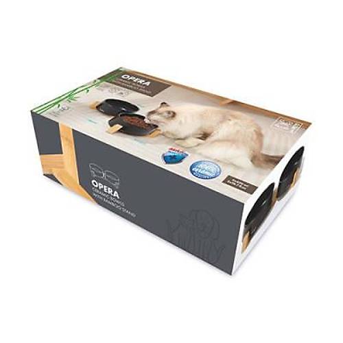 Opera Bamboo Standl� Seramik Kedi ve K�pek Mama Kab� Siyah 2x850 Ml