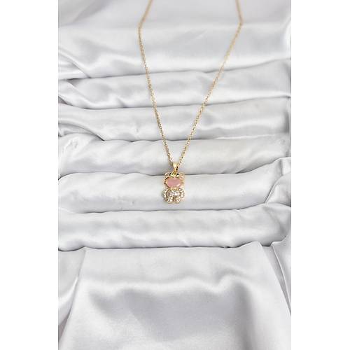 316L �elik Zincir Gold Renk Teddy Bear Model Zirkon Ta�l� Kad�n Kolye