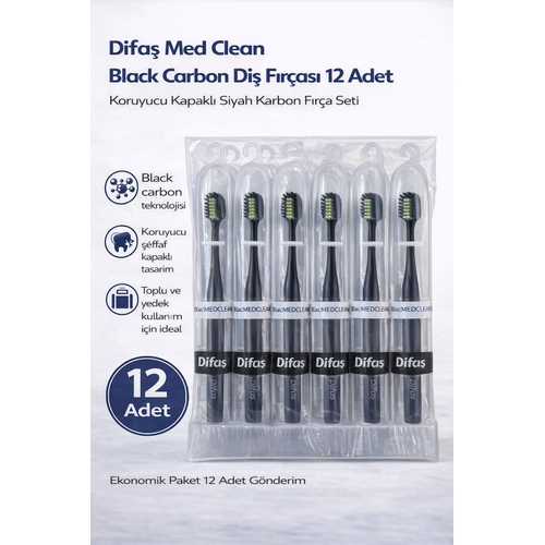 Difa� Med Clean Black Carbon Di� F�r�as� 12 Adet Standl� Koruyucu Kapakl� Siyah Karbon F�r�a Seti