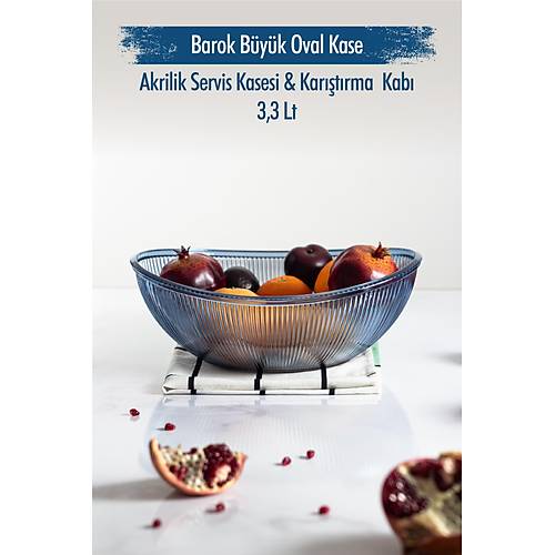 Akrilik Barok Lacivert B�y�k Oval Meyve & Salata Kasesi & Kar��t�rma Kab� / 3,3 Lt (CAM DE��LD�R)