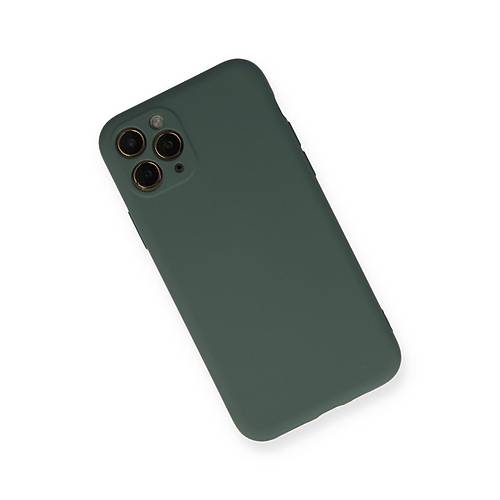iPhone 11 Pro K�l�f Nano i�i Kadife Silikon - Koyu Ye�il