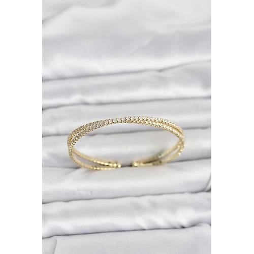 Pirin� Gold Renk Zirkon Ta�l� �apraz Model Kad�n Bileklik