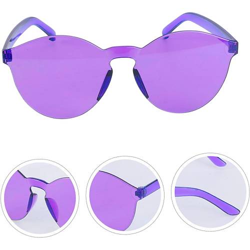 Sert Mika Oval �ekilli �er�evesiz Mor G�zl�k Retro Parti 5x14 cm