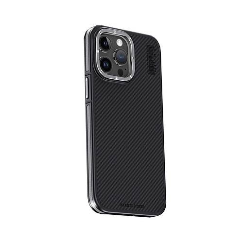 iPhone 15 Pro Max K�l�f Aramid 600D Kevlar Karbon Fiber Magsafe Kapak - Gri